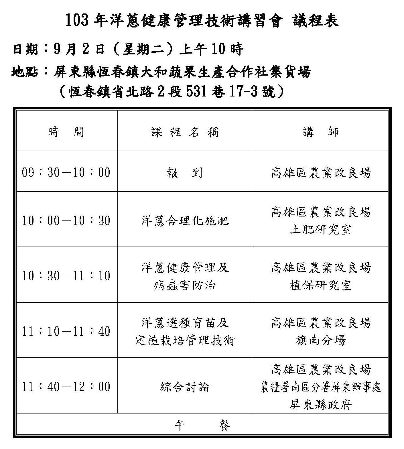 洋蔥健康管理技術講習會