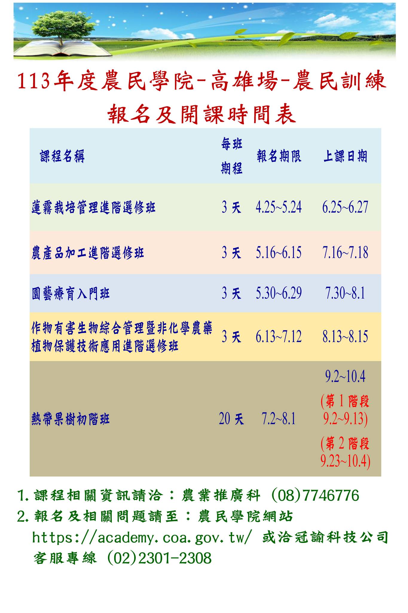 報名及開課時間表