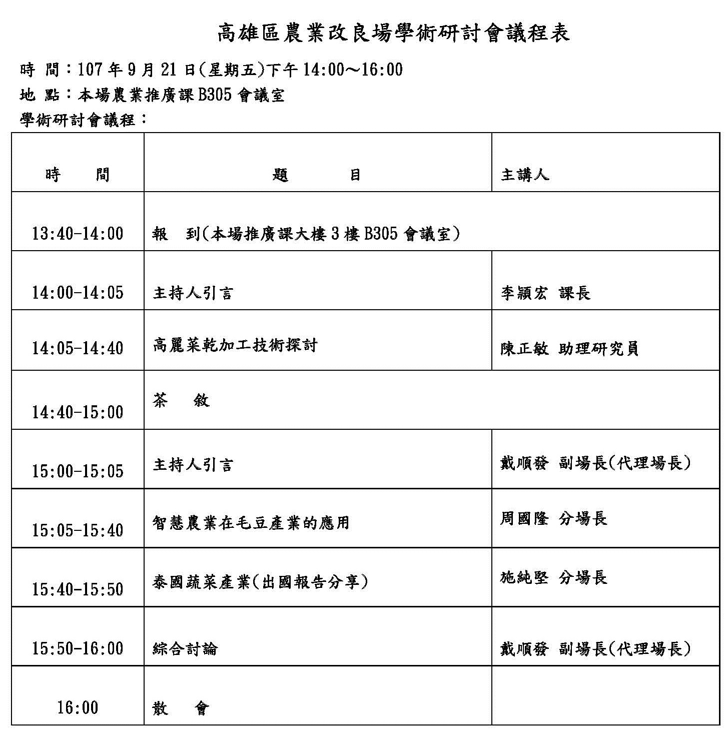 本場107年9月份學術研討會